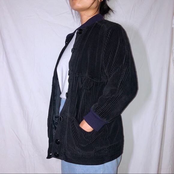80/ 90s Vintage Black Navy Corduroy Work Jacket Sz - Picture 3 of 4